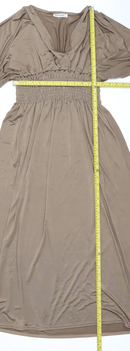 Sweetgirl Women’s Brown Midi Fit & Flare V-Neck Dress Size S