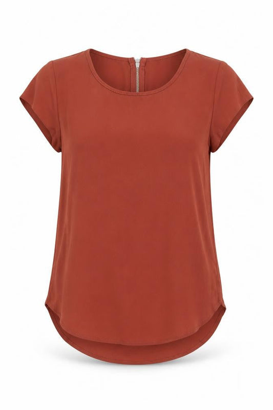 ONLY Women’s Brown Short Sleeve Zip Back Blouse Size 6