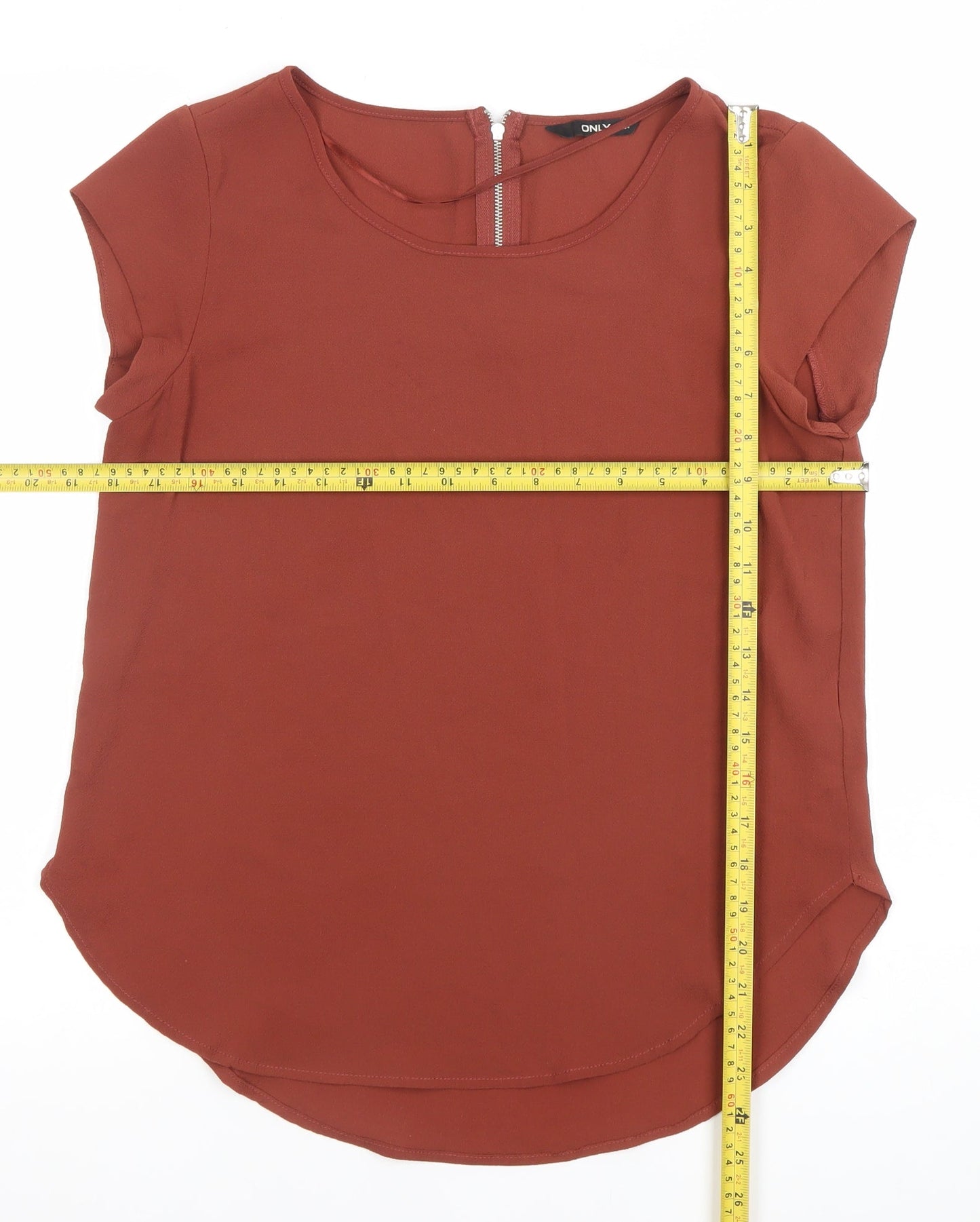 ONLY Women’s Brown Short Sleeve Zip Back Blouse Size 6