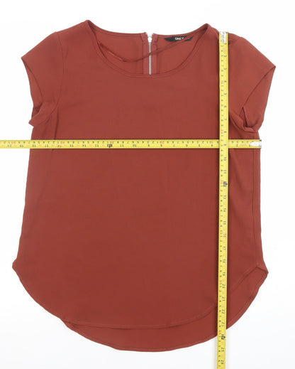 ONLY Women’s Brown Short Sleeve Zip Back Blouse Size 6