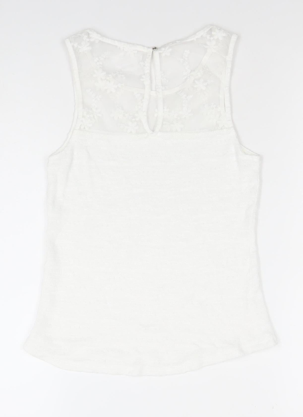 Bershka Women’s White Lace Panel Sleeveless Camisole Top Size S