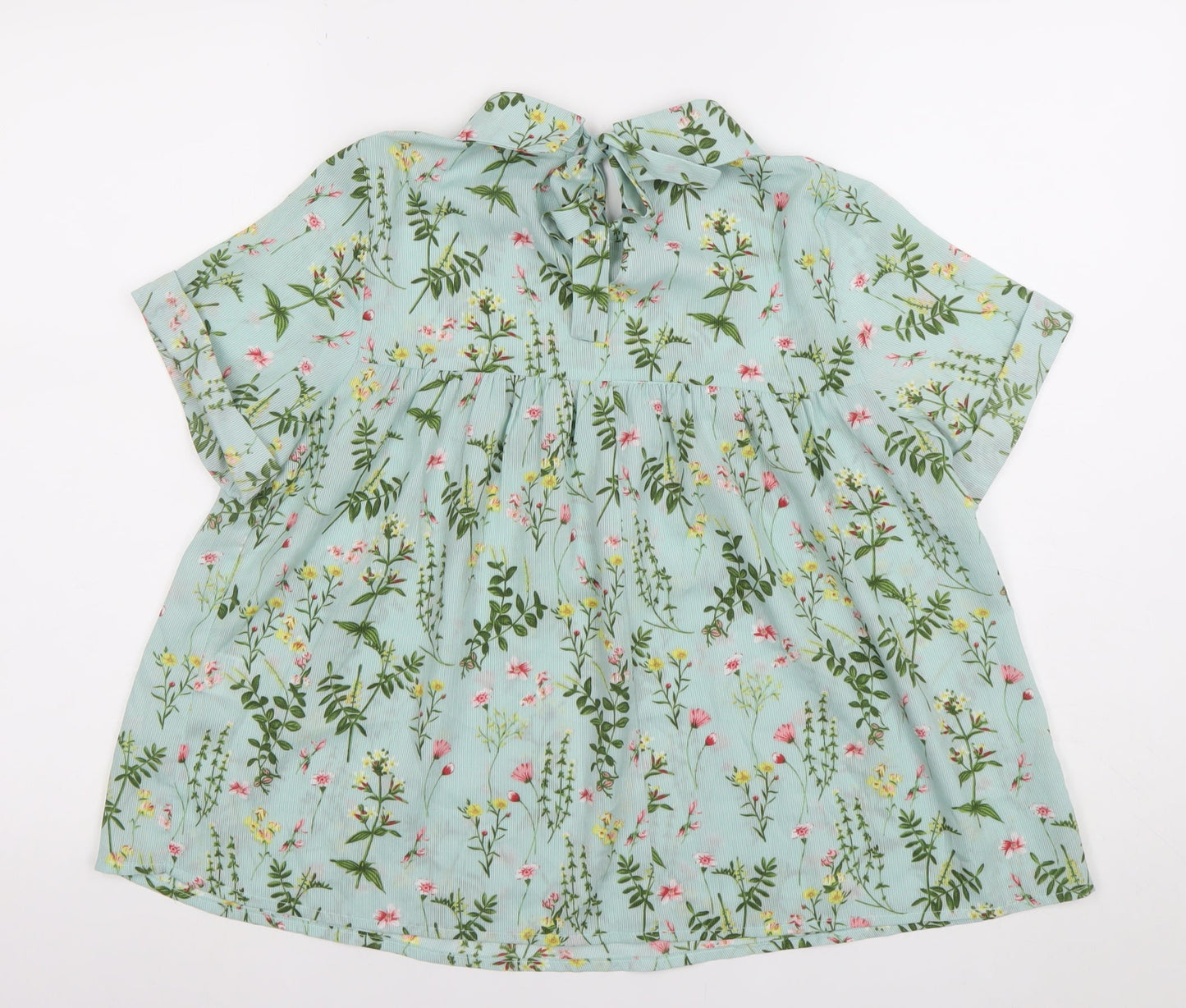 Daphnea Paris Women’s Green Floral Collared Tunic Blouse Size S