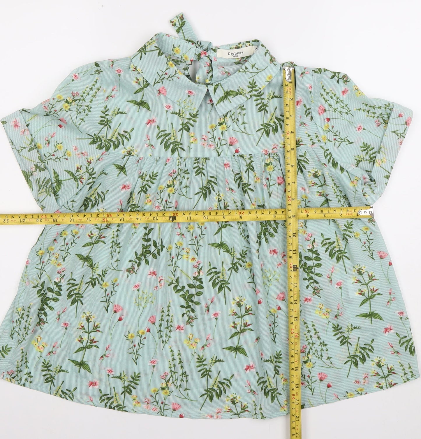 Daphnea Paris Women’s Green Floral Collared Tunic Blouse Size S