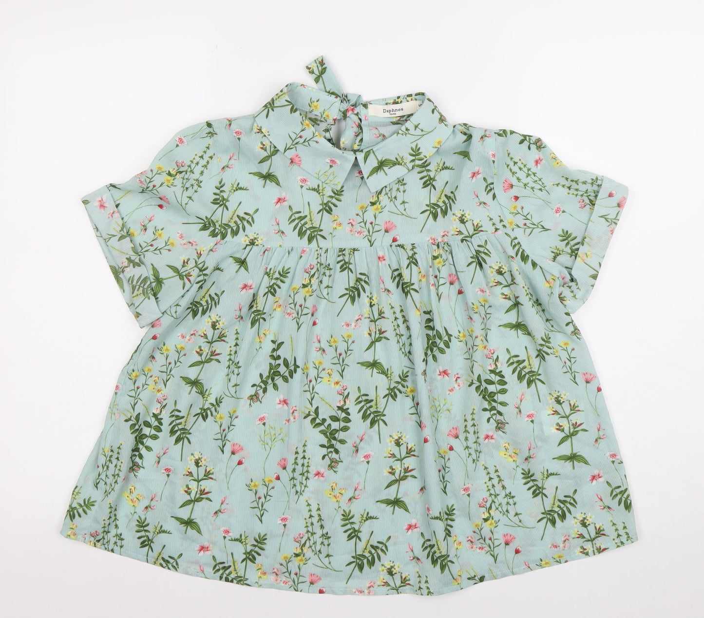 Daphnea Paris Women’s Green Floral Collared Tunic Blouse Size S