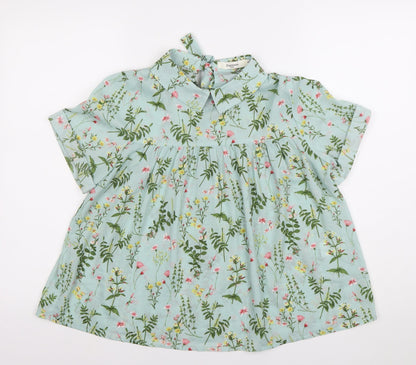 Daphnea Paris Women’s Green Floral Collared Tunic Blouse Size S