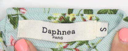 Daphnea Paris Women’s Green Floral Collared Tunic Blouse Size S