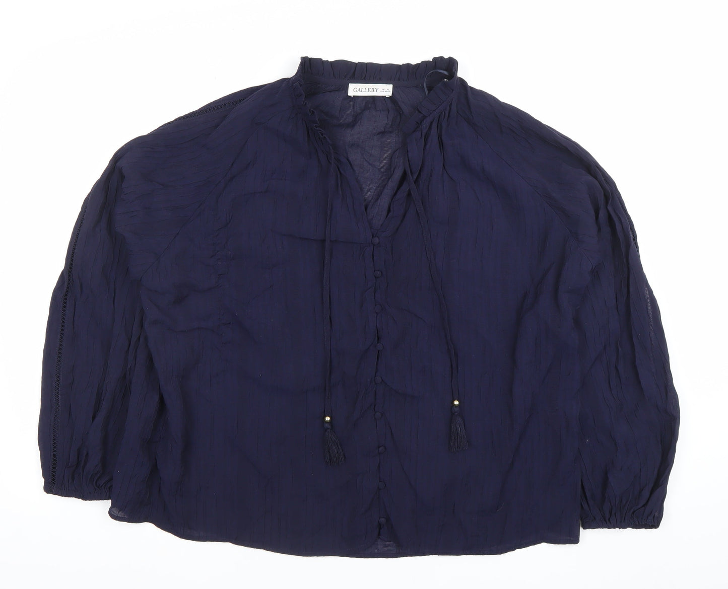 Gallery Women Navy Blue Long Sleeve Button-Up Blouse XL
