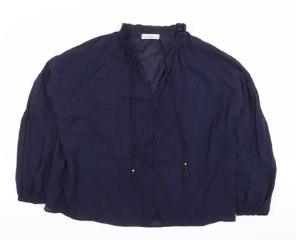 Gallery Women Navy Blue Long Sleeve Button-Up Blouse XL