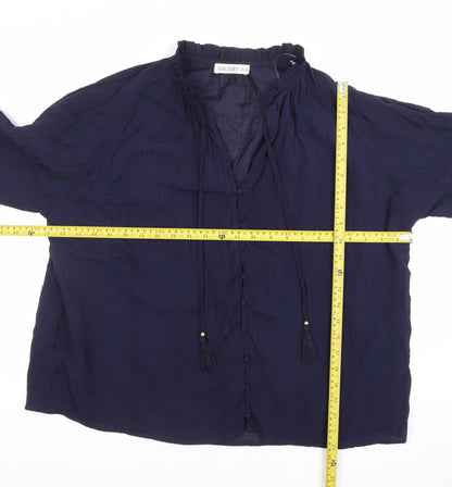 Gallery Women Navy Blue Long Sleeve Button-Up Blouse XL