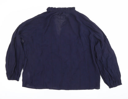 Gallery Women Navy Blue Long Sleeve Button-Up Blouse XL