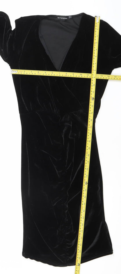 PrettyLittleThing Women’s Black Velvet Bodycon Dress Size 6