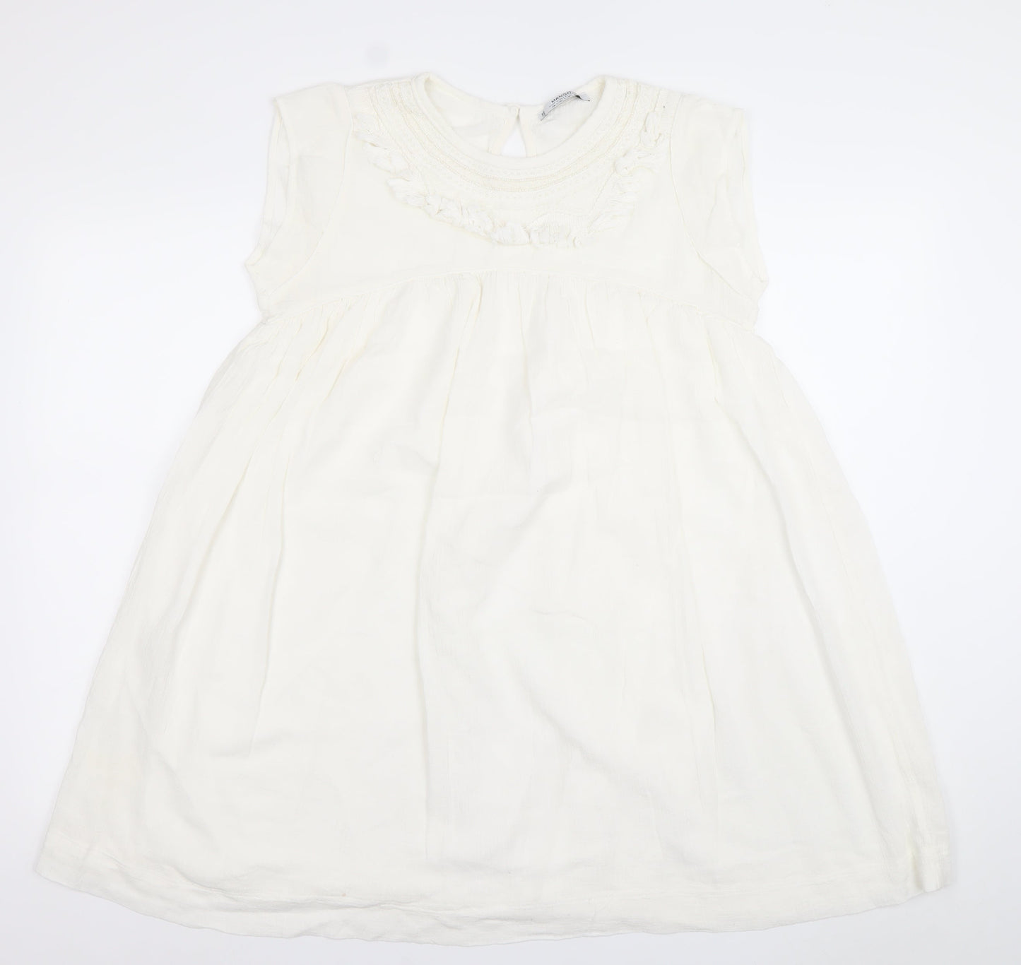 Mango Women Ivory Sleeveless Shift Dress Size 8 Ruffle Detail