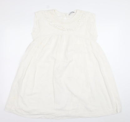 Mango Women Ivory Sleeveless Shift Dress Size 8 Ruffle Detail