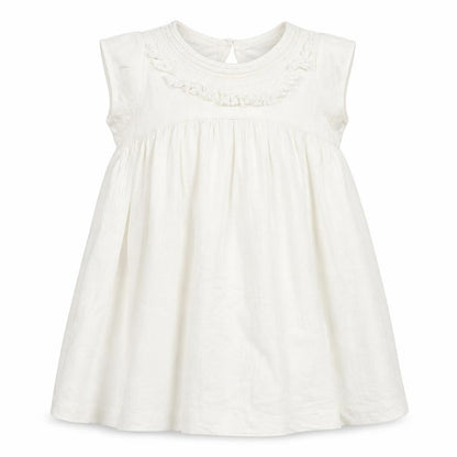 Mango Women Ivory Sleeveless Shift Dress Size 8 Ruffle Detail