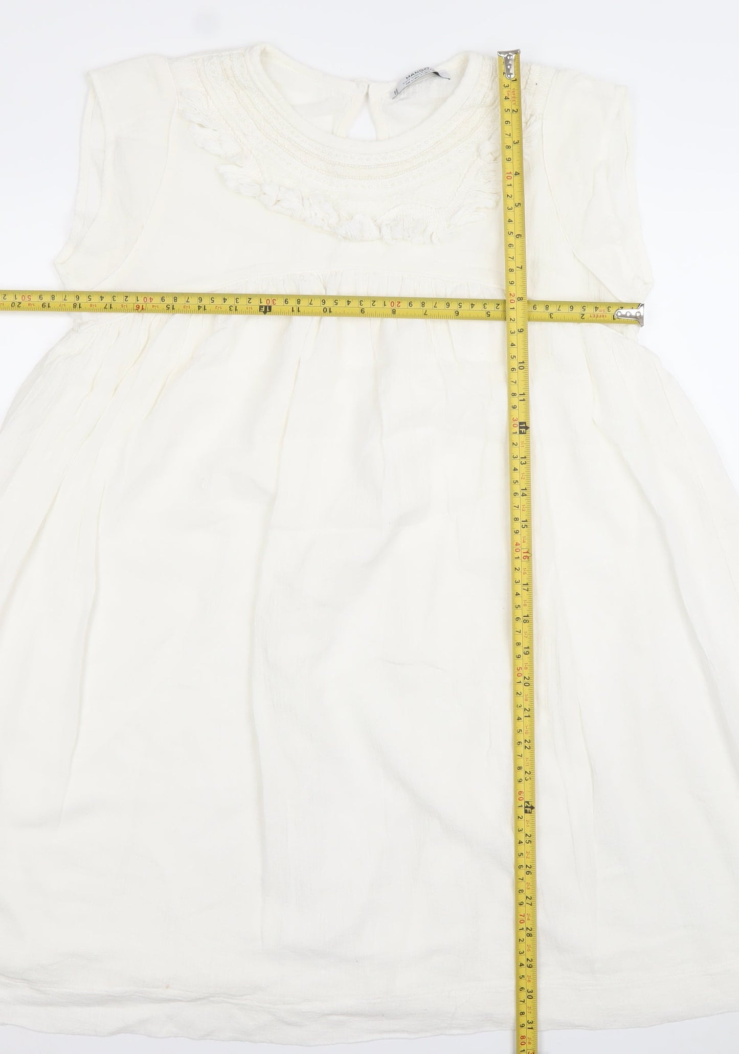 Mango Women Ivory Sleeveless Shift Dress Size 8 Ruffle Detail