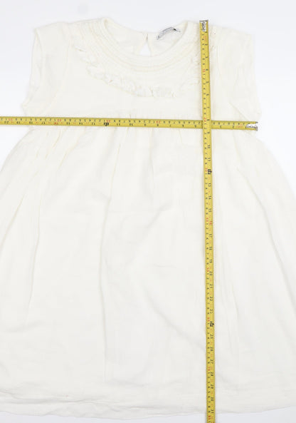 Mango Women Ivory Sleeveless Shift Dress Size 8 Ruffle Detail
