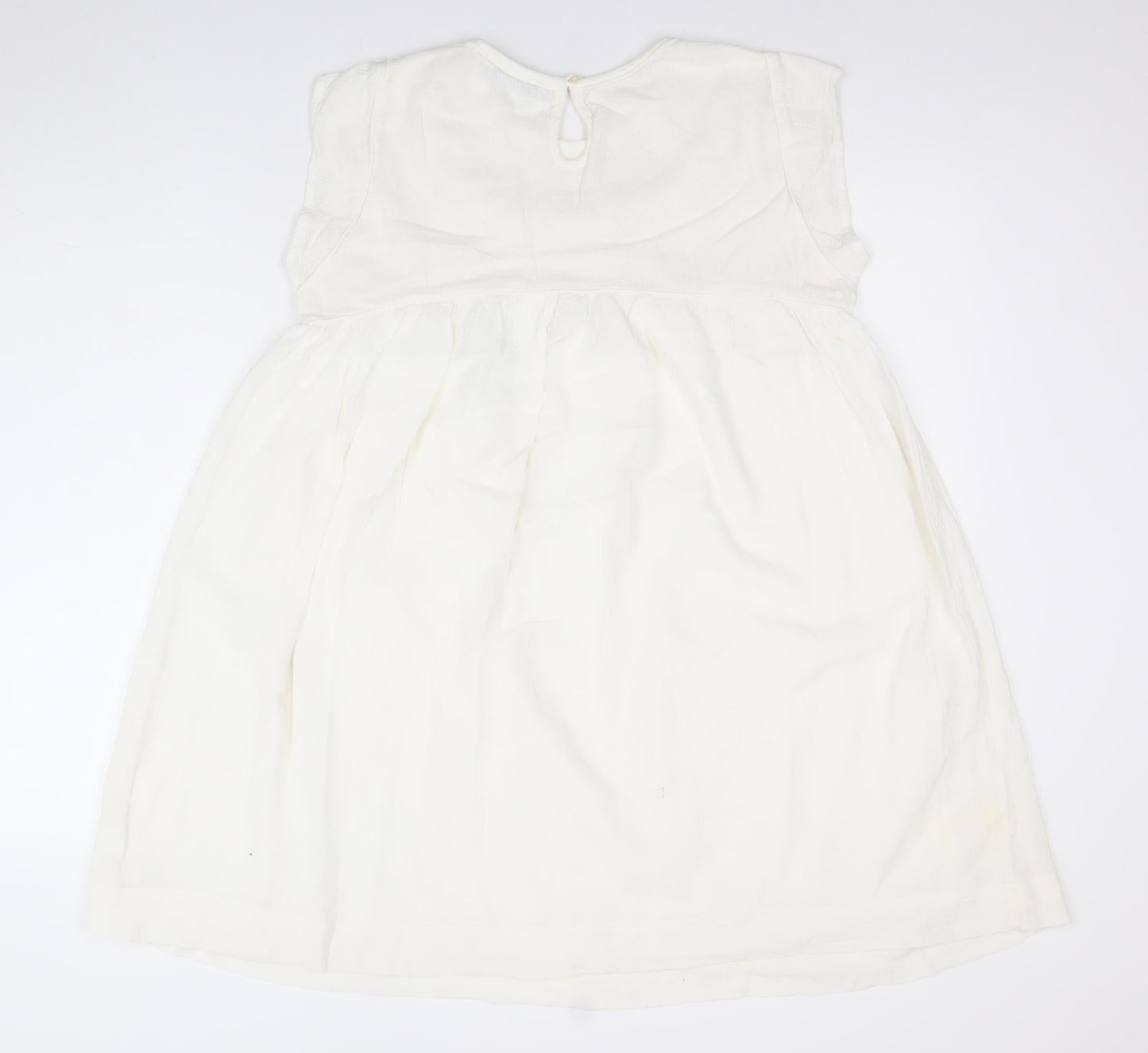 Mango Women Ivory Sleeveless Shift Dress Size 8 Ruffle Detail