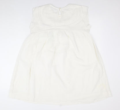 Mango Women Ivory Sleeveless Shift Dress Size 8 Ruffle Detail