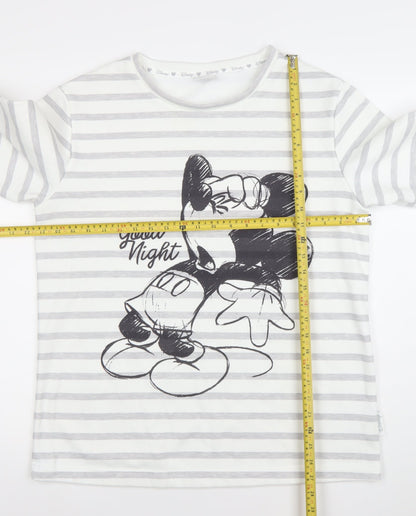 Disney Women's White Striped Mickey Mouse Nightshirt M