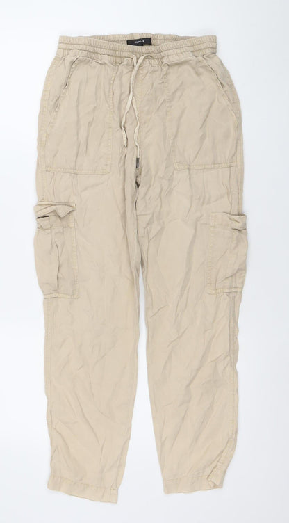 Opus Women's Beige Lyocell Cargo Trousers Size 8 Elastic Waist
