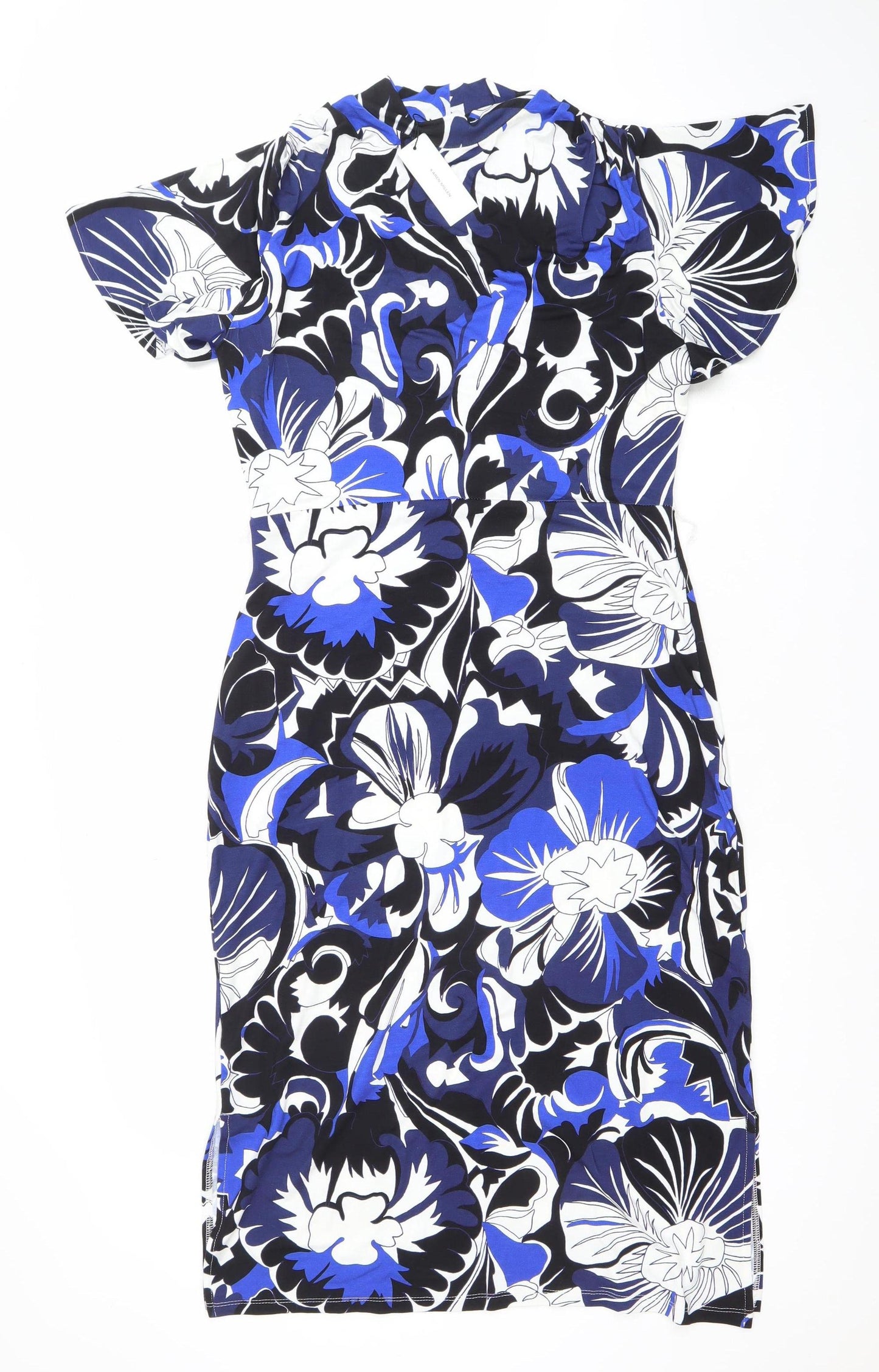 Karen Millen Women's Blue Floral One Shoulder Bodycon Dress Size 12