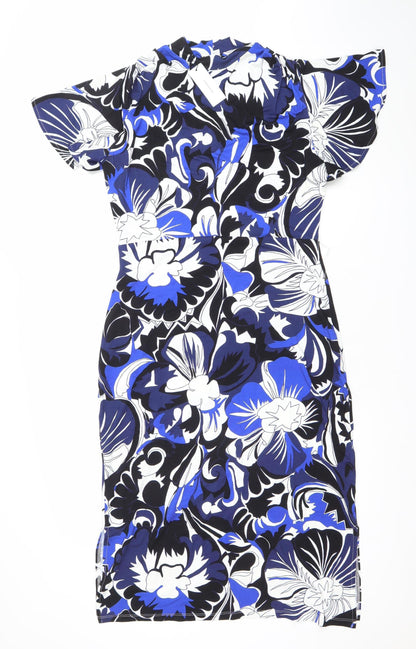 Karen Millen Women's Blue Floral One Shoulder Bodycon Dress Size 12