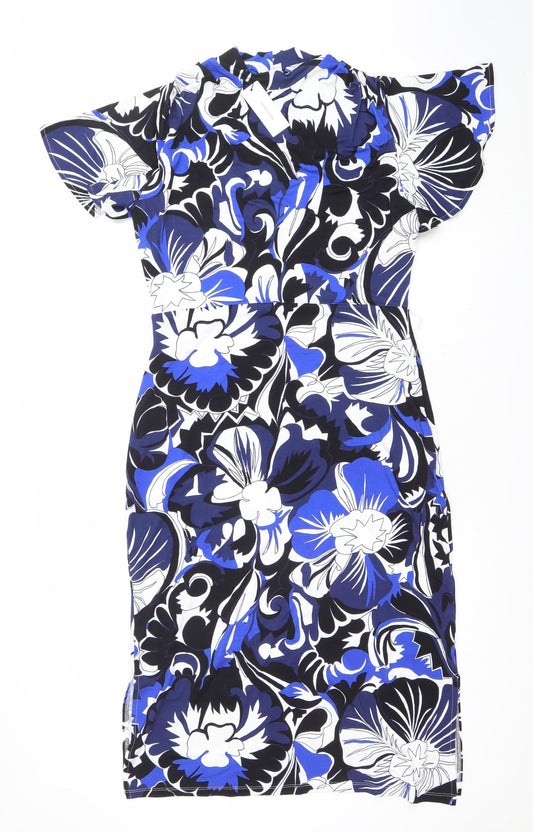 Karen Millen Women's Blue Floral One Shoulder Bodycon Dress Size 12