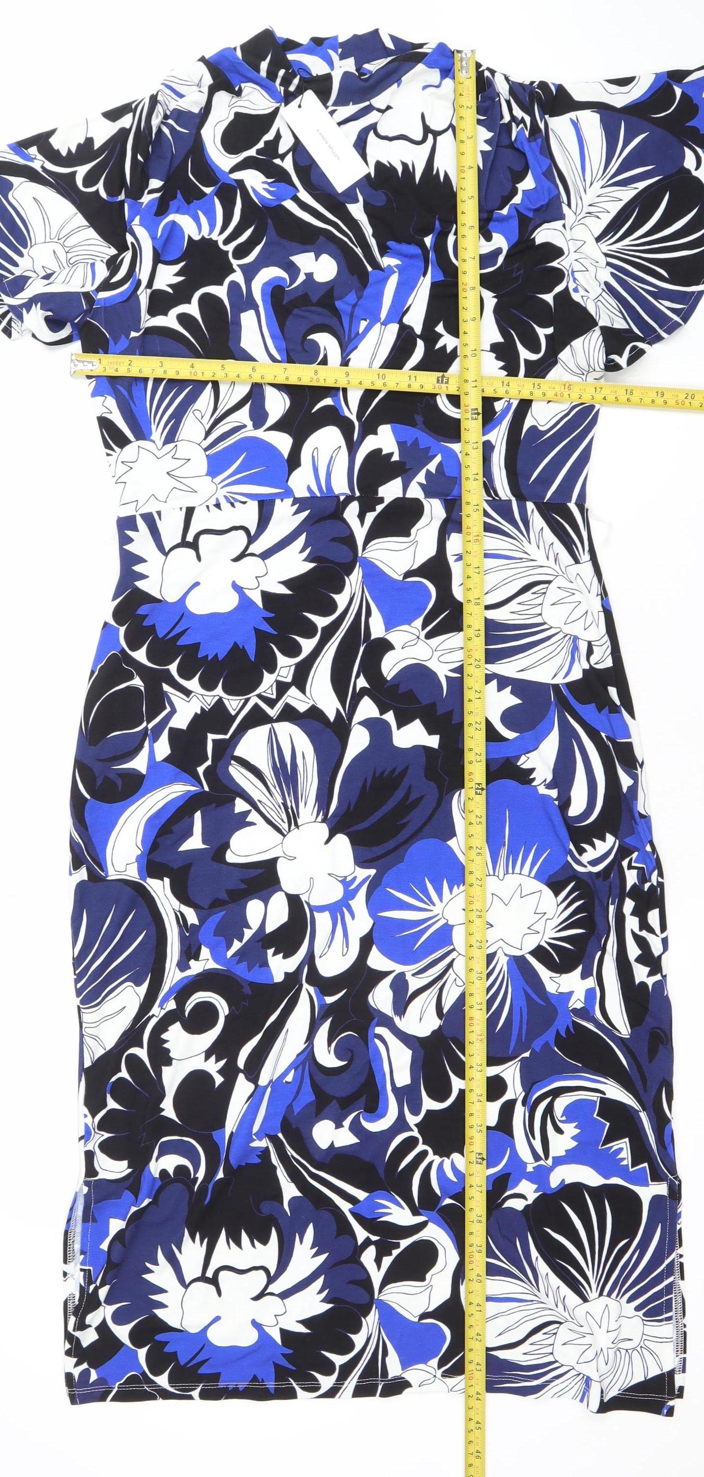 Karen Millen Women's Blue Floral One Shoulder Bodycon Dress Size 12