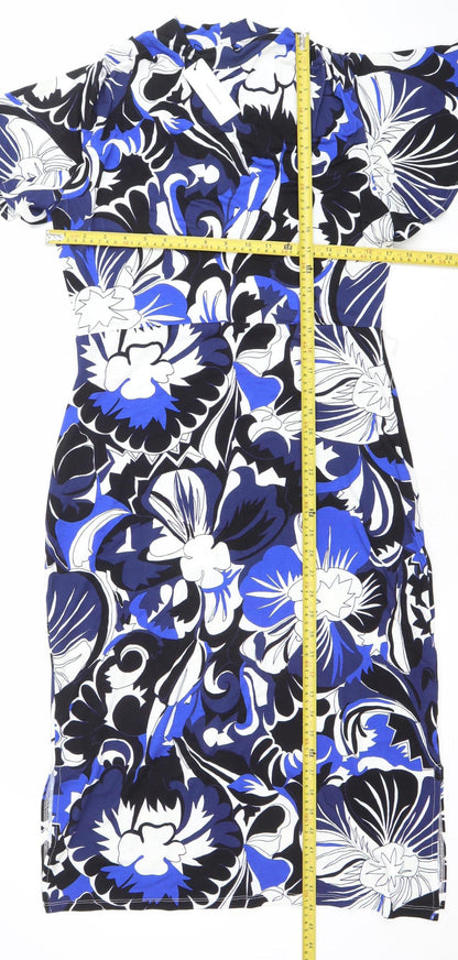 Karen Millen Women's Blue Floral One Shoulder Bodycon Dress Size 12