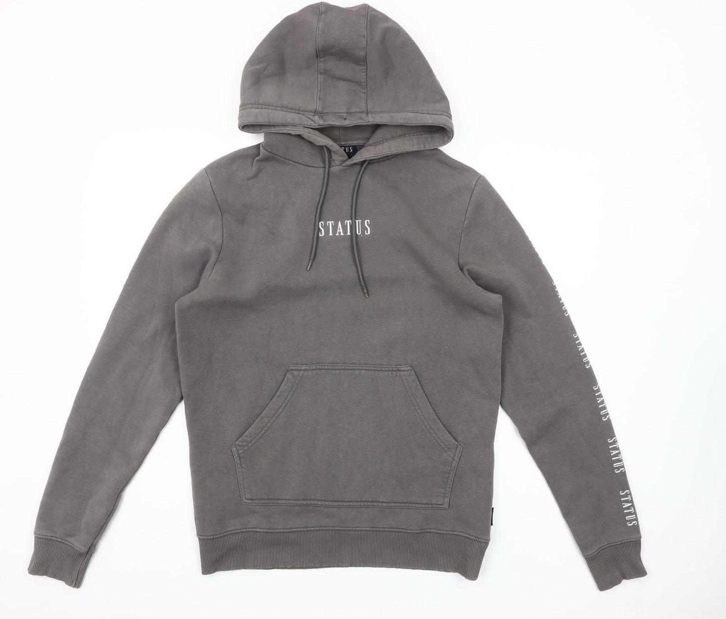 STATUS Men's Grey Pullover Hoodie Size M Logo Graphic Cotton Blend