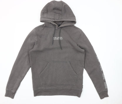 STATUS Men's Grey Pullover Hoodie Size M Logo Graphic Cotton Blend