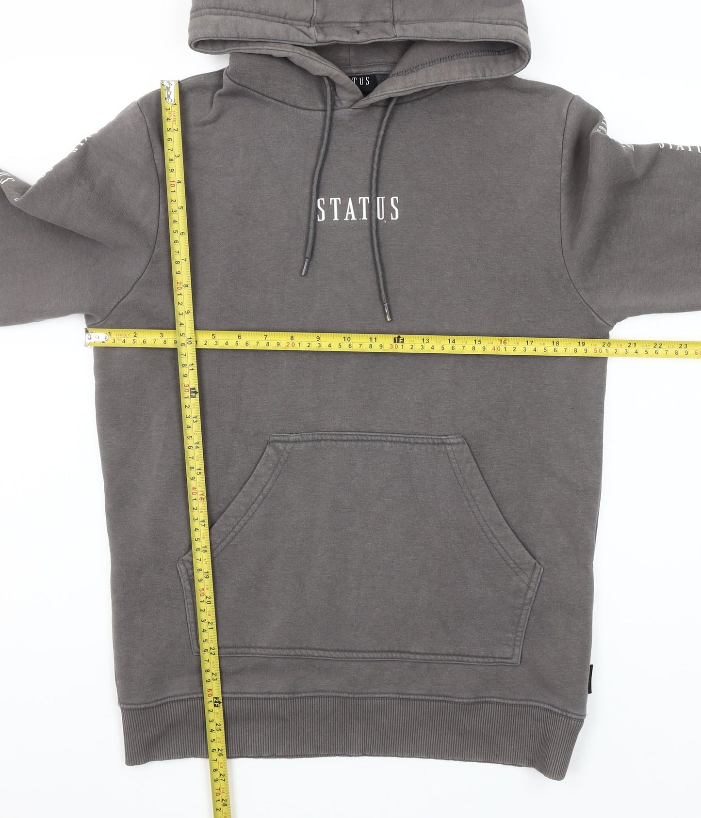 STATUS Men's Grey Pullover Hoodie Size M Logo Graphic Cotton Blend