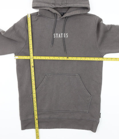 STATUS Men's Grey Pullover Hoodie Size M Logo Graphic Cotton Blend