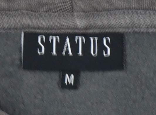 STATUS Men's Grey Pullover Hoodie Size M Logo Graphic Cotton Blend