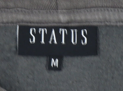 STATUS Men's Grey Pullover Hoodie Size M Logo Graphic Cotton Blend