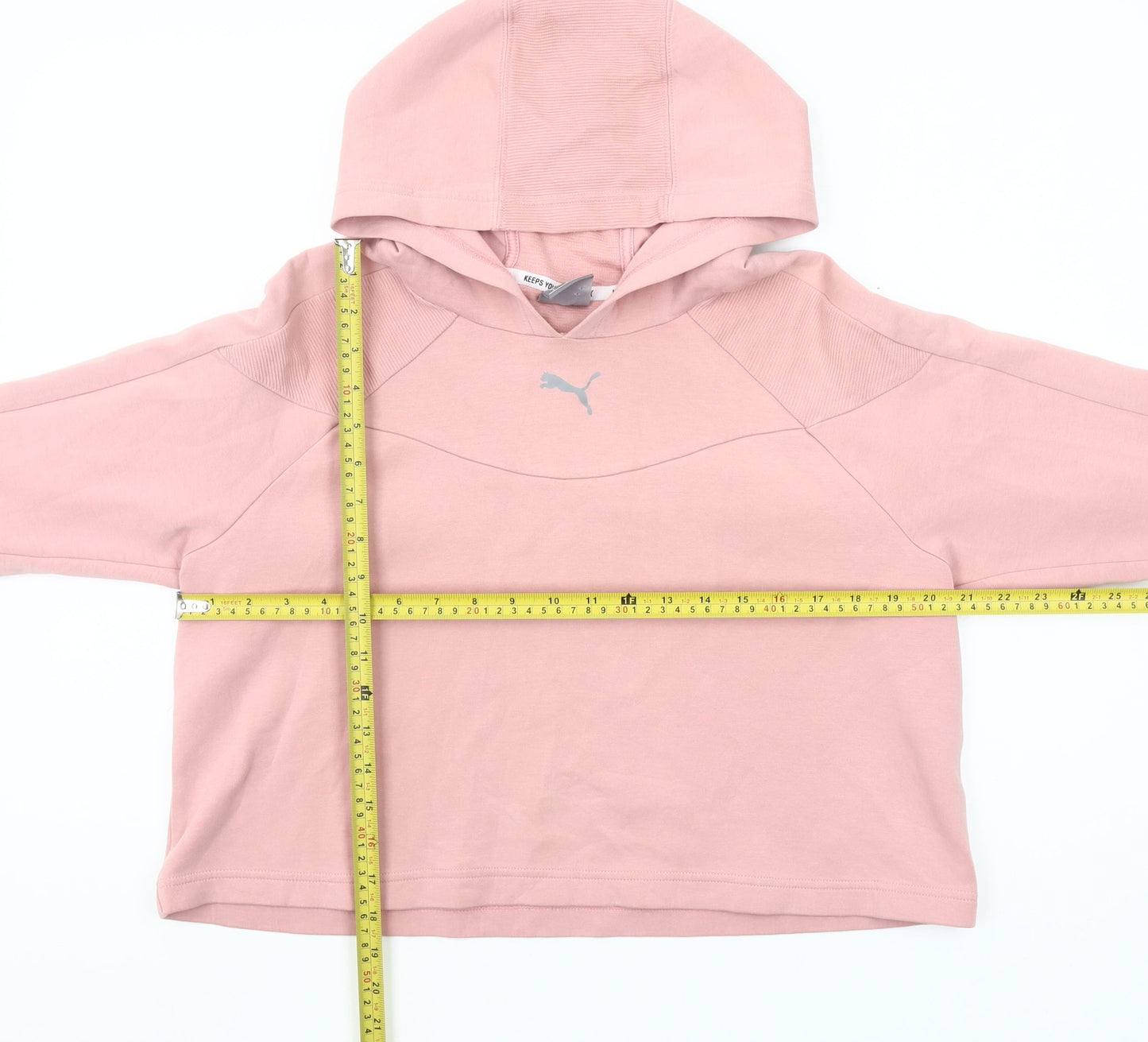 Puma Women Pink Hooded Pullover Sweatshirt Size L Cotton Blend