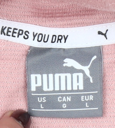 Puma Women Pink Hooded Pullover Sweatshirt Size L Cotton Blend