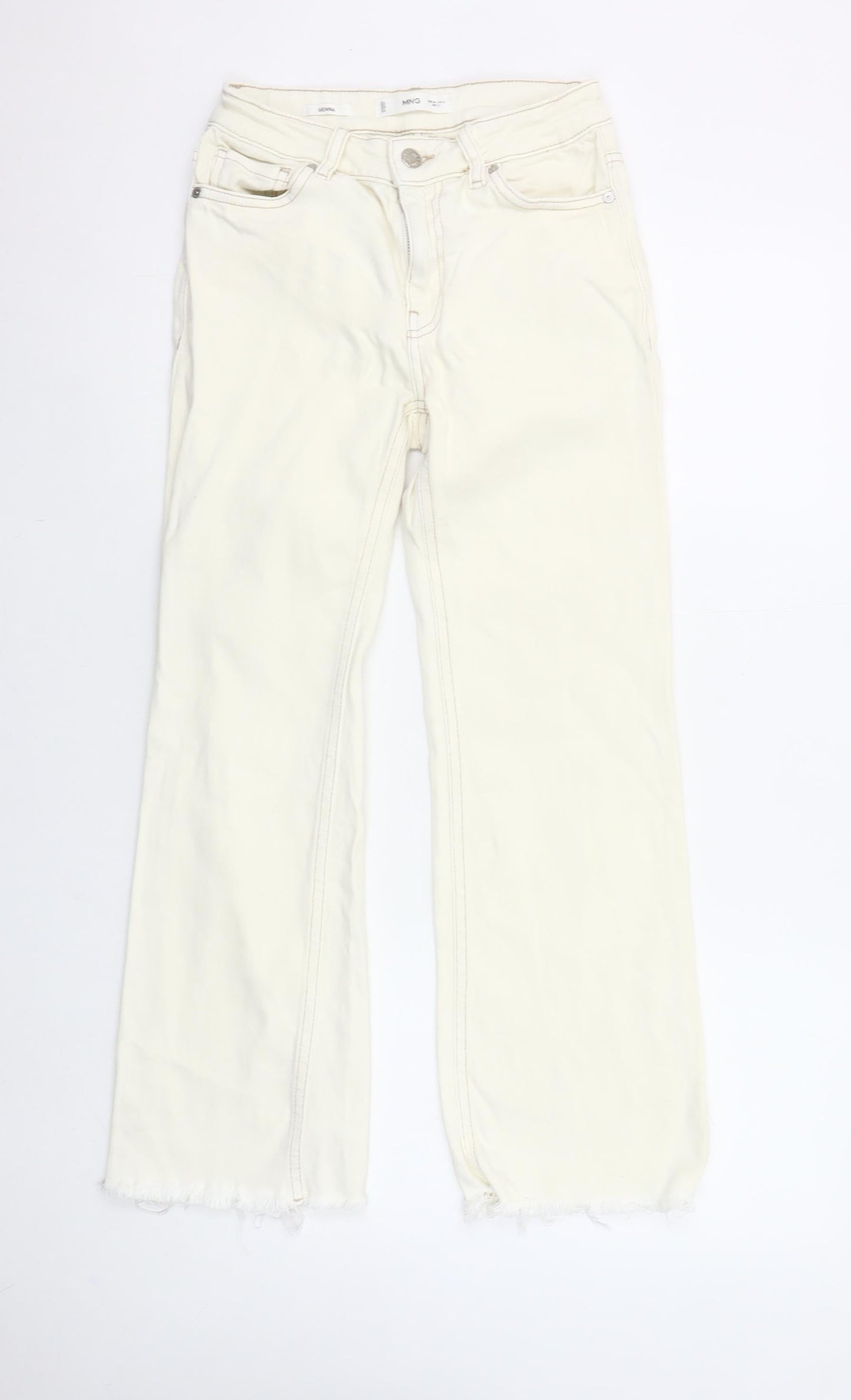 MNG Women's Ivory Straight Jeans Size 6 Sienna Style Frayed Hem