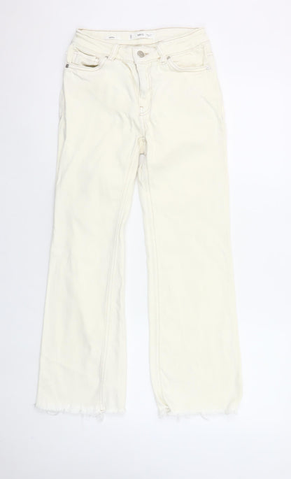 MNG Women's Ivory Straight Jeans Size 6 Sienna Style Frayed Hem