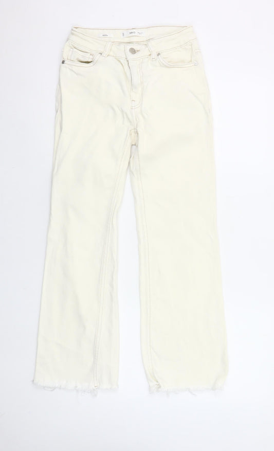 MNG Women's Ivory Straight Jeans Size 6 Sienna Style Frayed Hem
