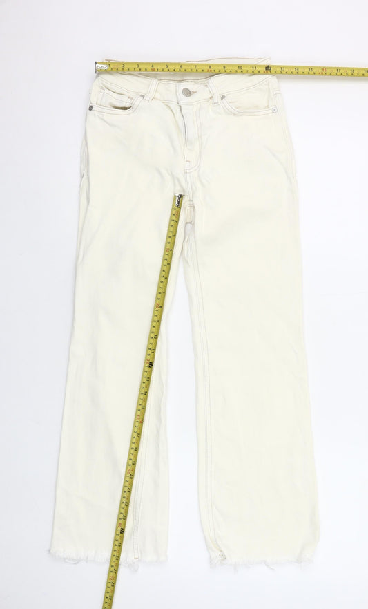 MNG Women's Ivory Straight Jeans Size 6 Sienna Style Frayed Hem