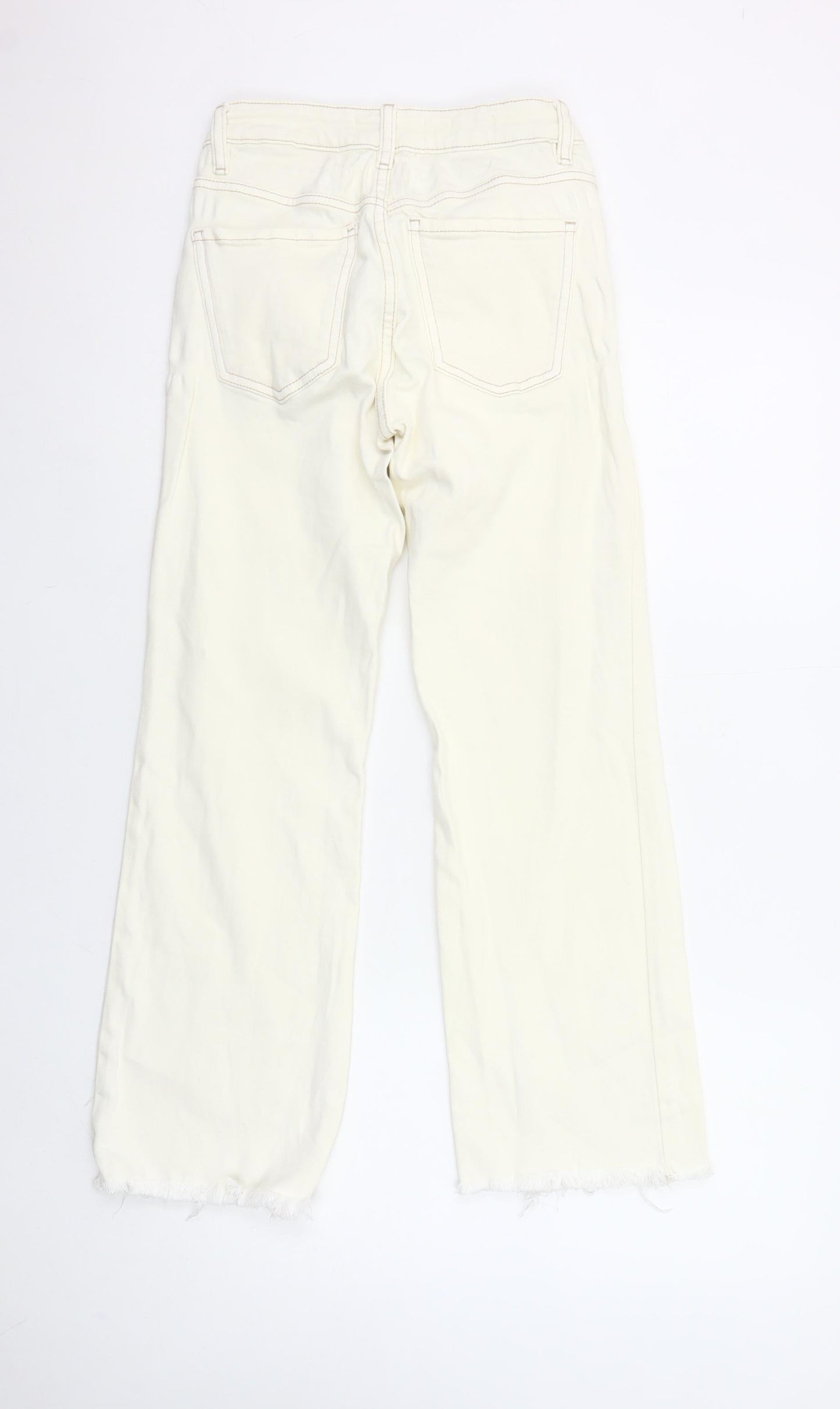MNG Women's Ivory Straight Jeans Size 6 Sienna Style Frayed Hem