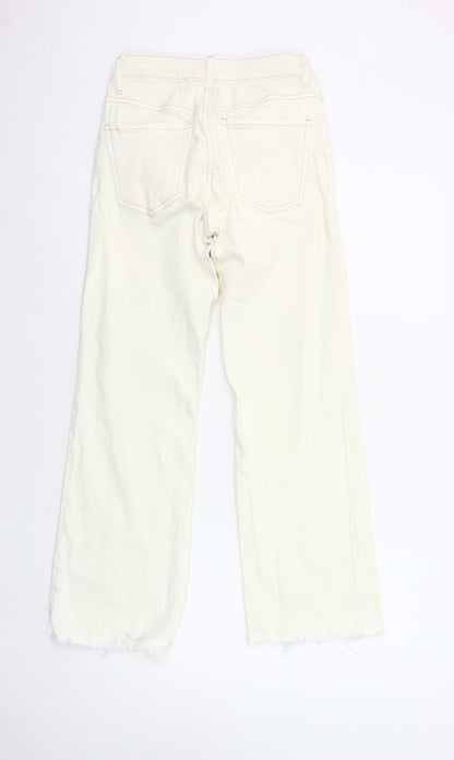 MNG Women's Ivory Straight Jeans Size 6 Sienna Style Frayed Hem