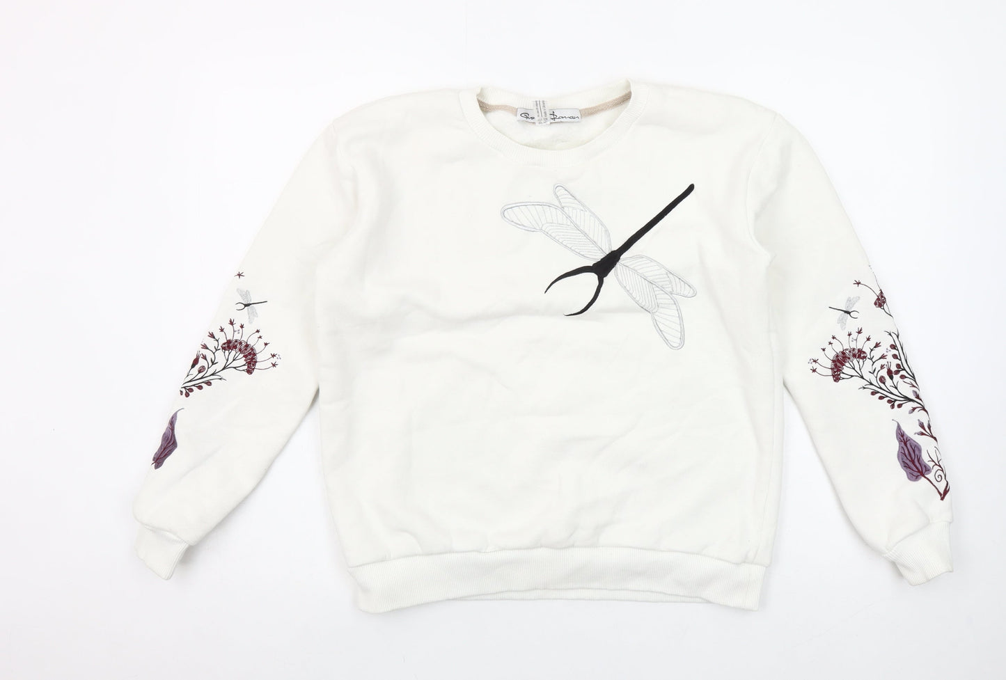 Goose Soman Womens Ivory Embroidered Dragonfly Sweatshirt Small