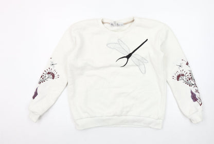 Goose Soman Womens Ivory Embroidered Dragonfly Sweatshirt Small