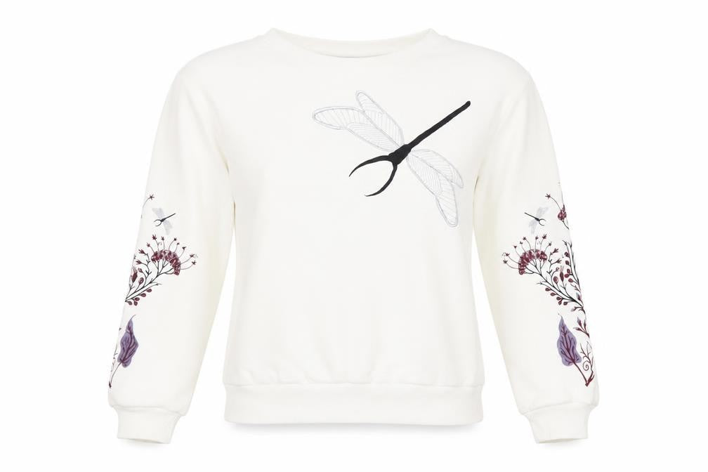 Goose Soman Womens Ivory Embroidered Dragonfly Sweatshirt Small