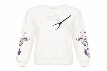 Goose Soman Womens Ivory Embroidered Dragonfly Sweatshirt Small