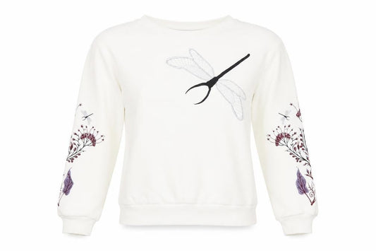 Goose Soman Womens Ivory Embroidered Dragonfly Sweatshirt Small