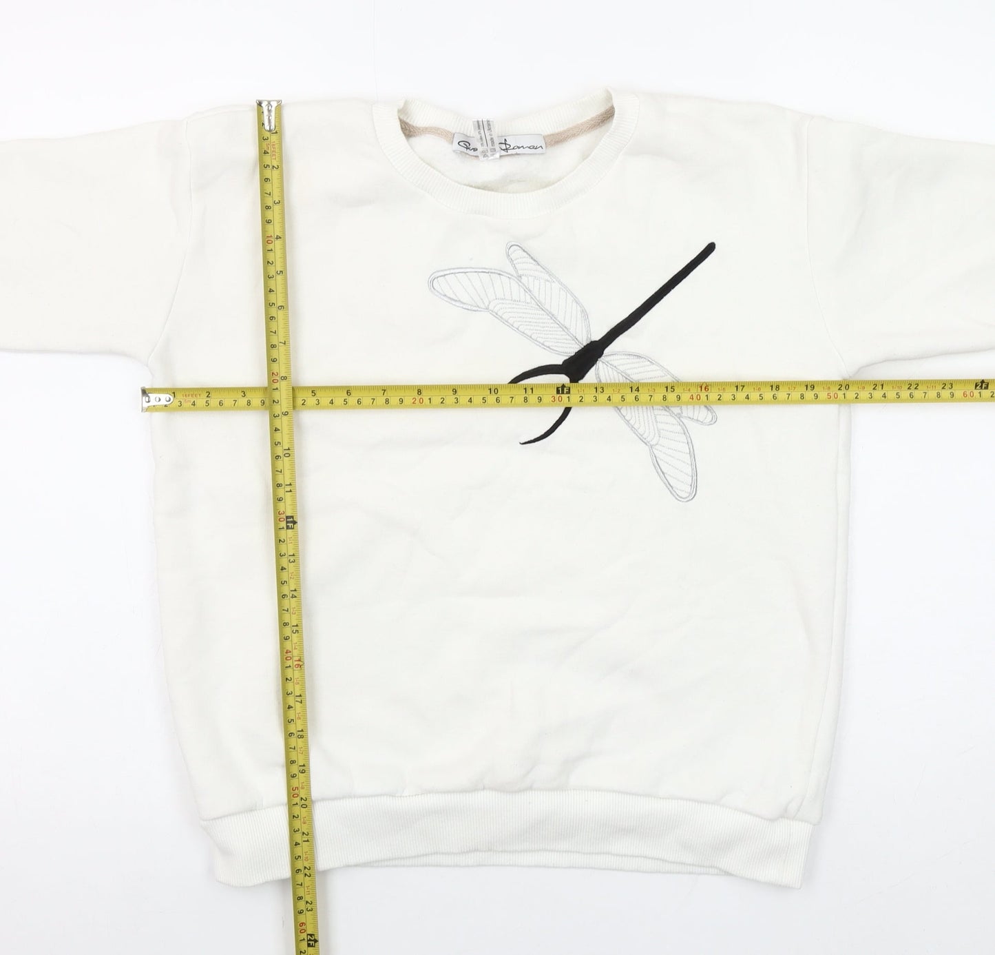 Goose Soman Womens Ivory Embroidered Dragonfly Sweatshirt Small