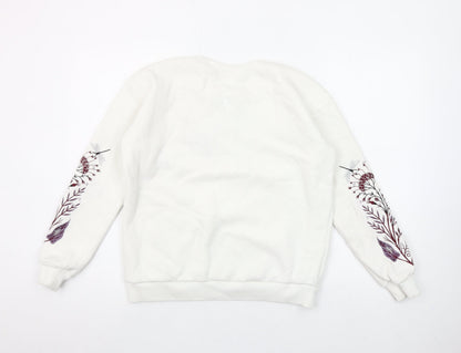 Goose Soman Womens Ivory Embroidered Dragonfly Sweatshirt Small